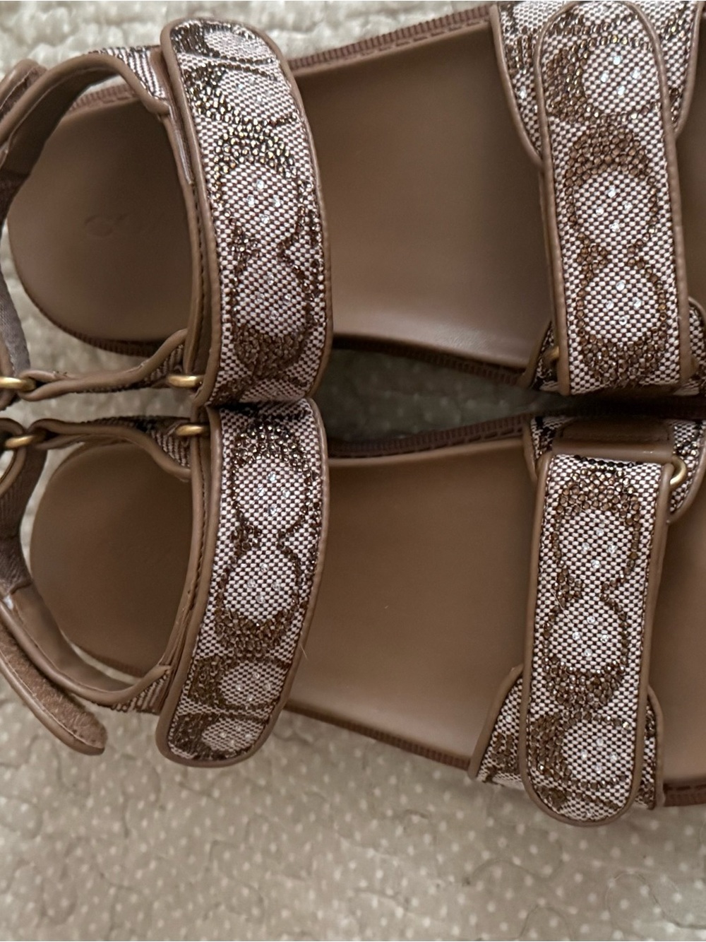 Coach Tan Logo Velcro Strap Sandals Brynn Sandalin Crystal Signature Tan 8.5B - Picture 4 of 11
